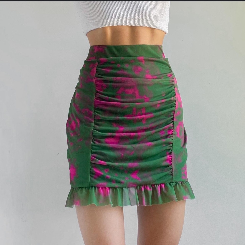 NWOT Romi mesh skirts floral tie dye women XS green blue pink stretch - Picture 3 of 4
